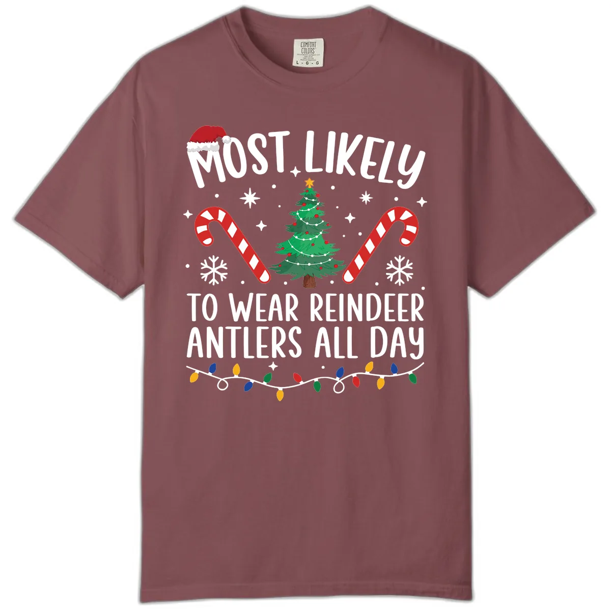 Most Likely To Wear Reindeer Antlers All Day Comfort Color in Brick